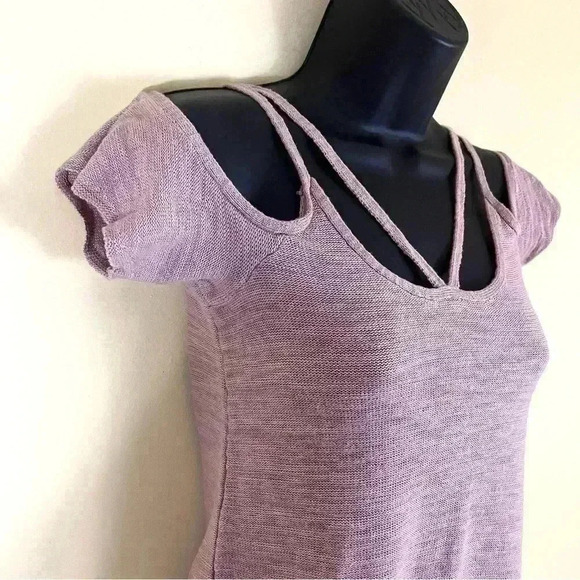 American Eagle Pink Heathered Cold Shoulder Fit And Flare Cropped Top Size XS - Picture 3 of 9
